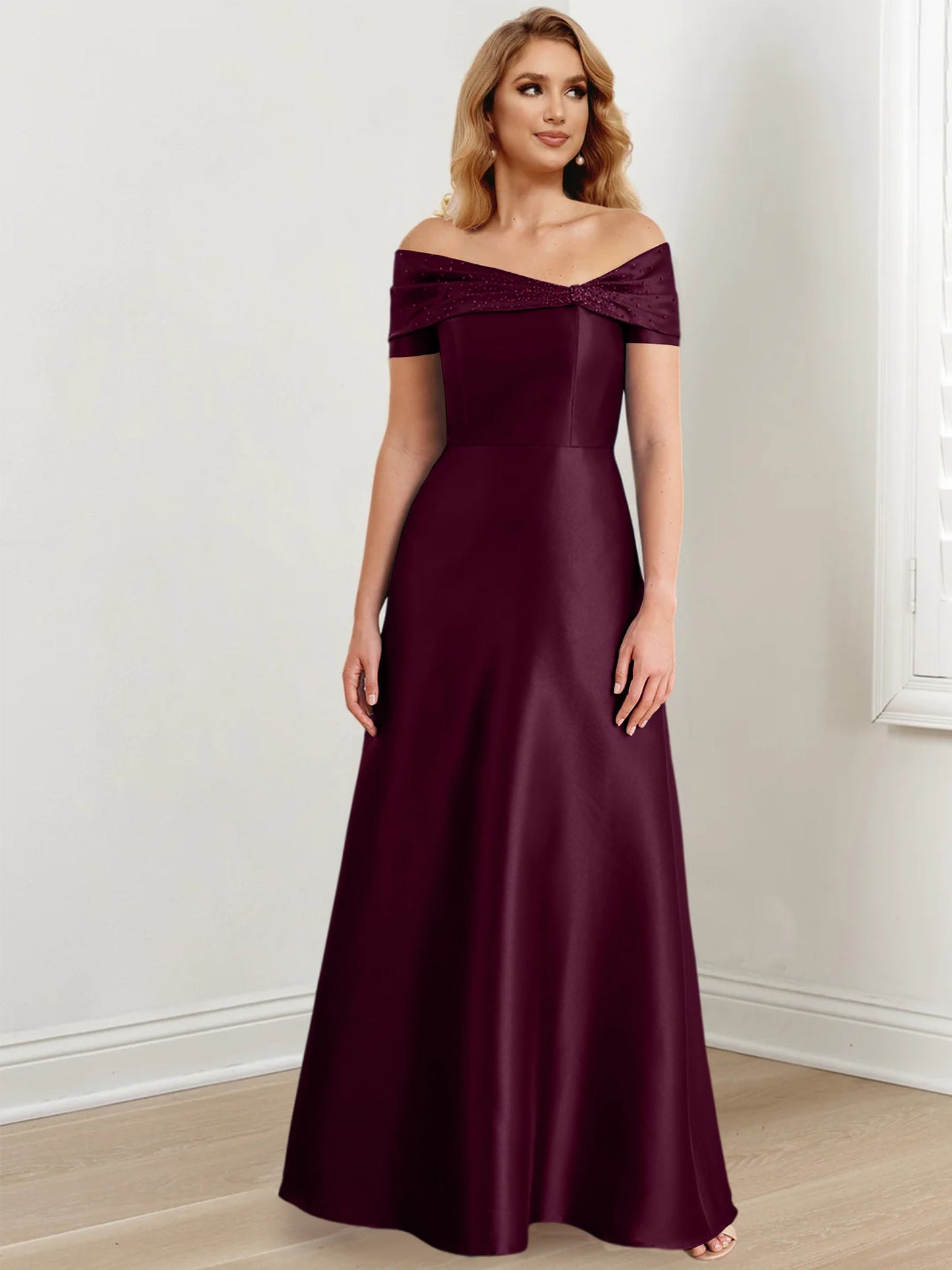 A-Line/Princess Satin Off-the-Shoulder Sleeveless Floor-Length Mother of the Bride Dresses