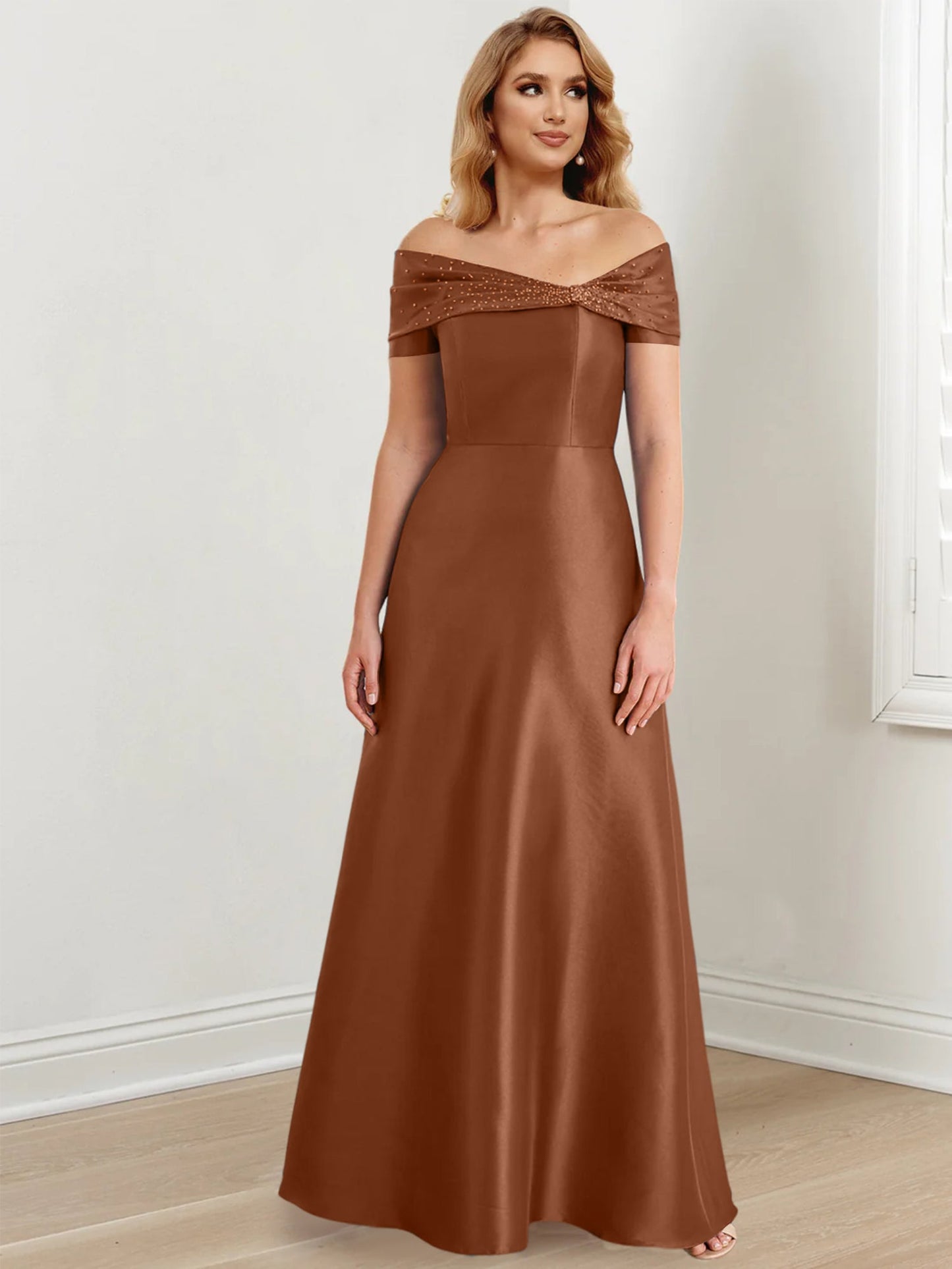 A-Line/Princess Satin Off-the-Shoulder Sleeveless Floor-Length Mother of the Bride Dresses
