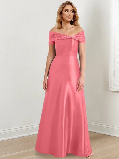 A-Line/Princess Satin Off-the-Shoulder Sleeveless Floor-Length Mother of the Bride Dresses