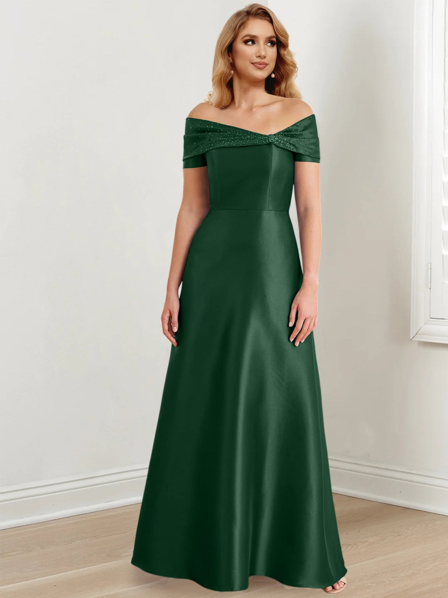 A-Line/Princess Satin Off-the-Shoulder Sleeveless Floor-Length Mother of the Bride Dresses