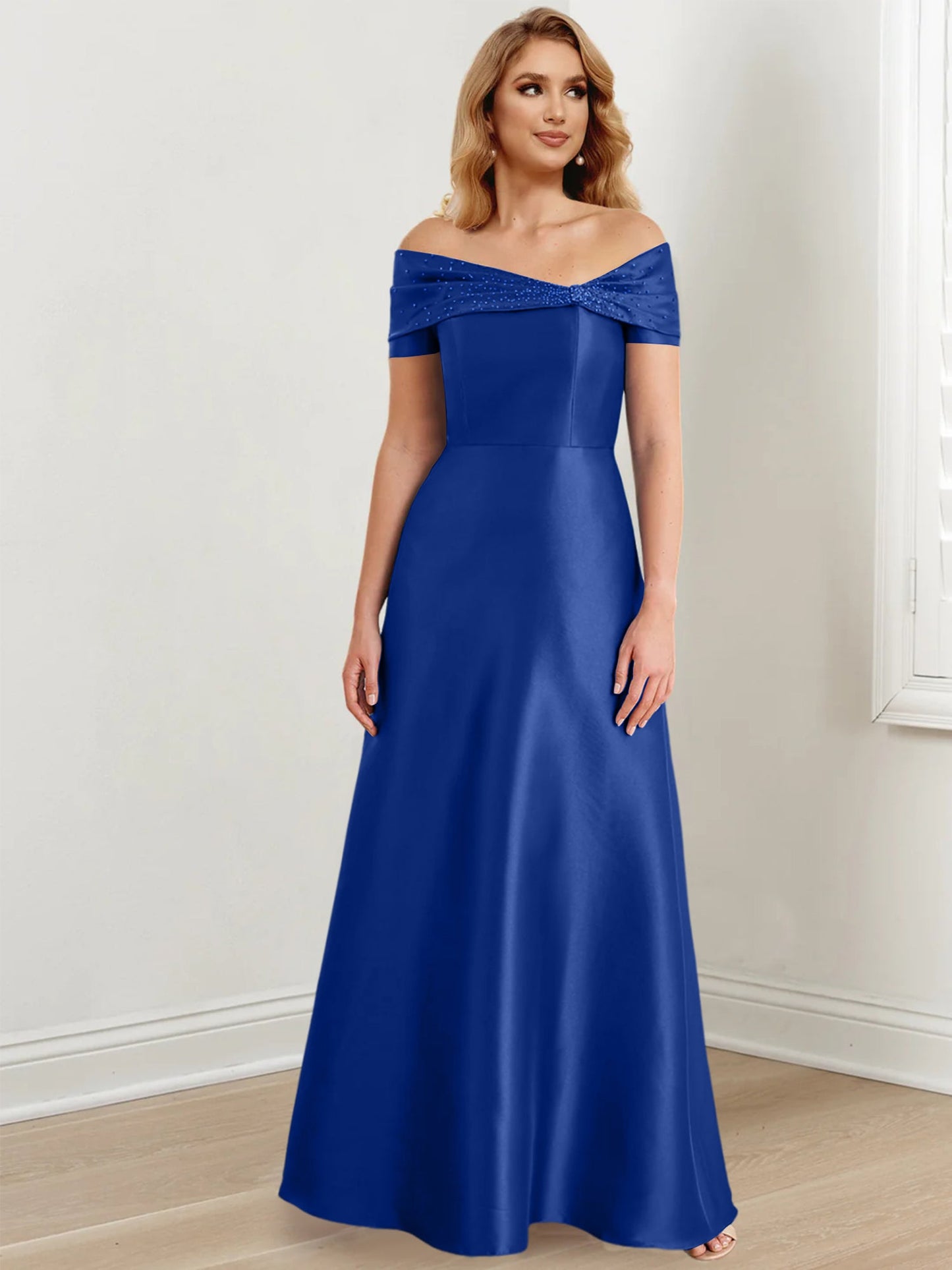 A-Line/Princess Satin Off-the-Shoulder Sleeveless Floor-Length Mother of the Bride Dresses