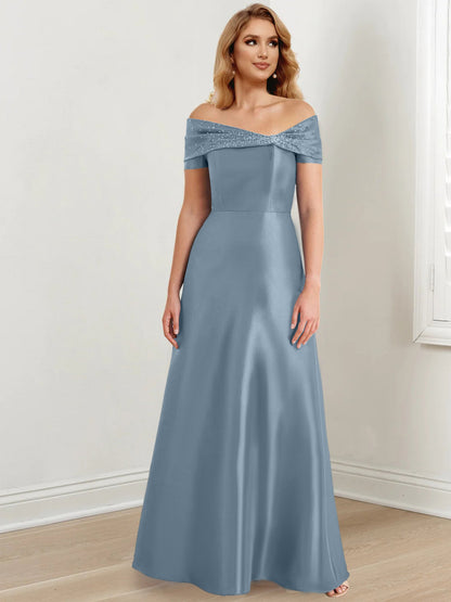 A-Line/Princess Satin Off-the-Shoulder Sleeveless Floor-Length Mother of the Bride Dresses