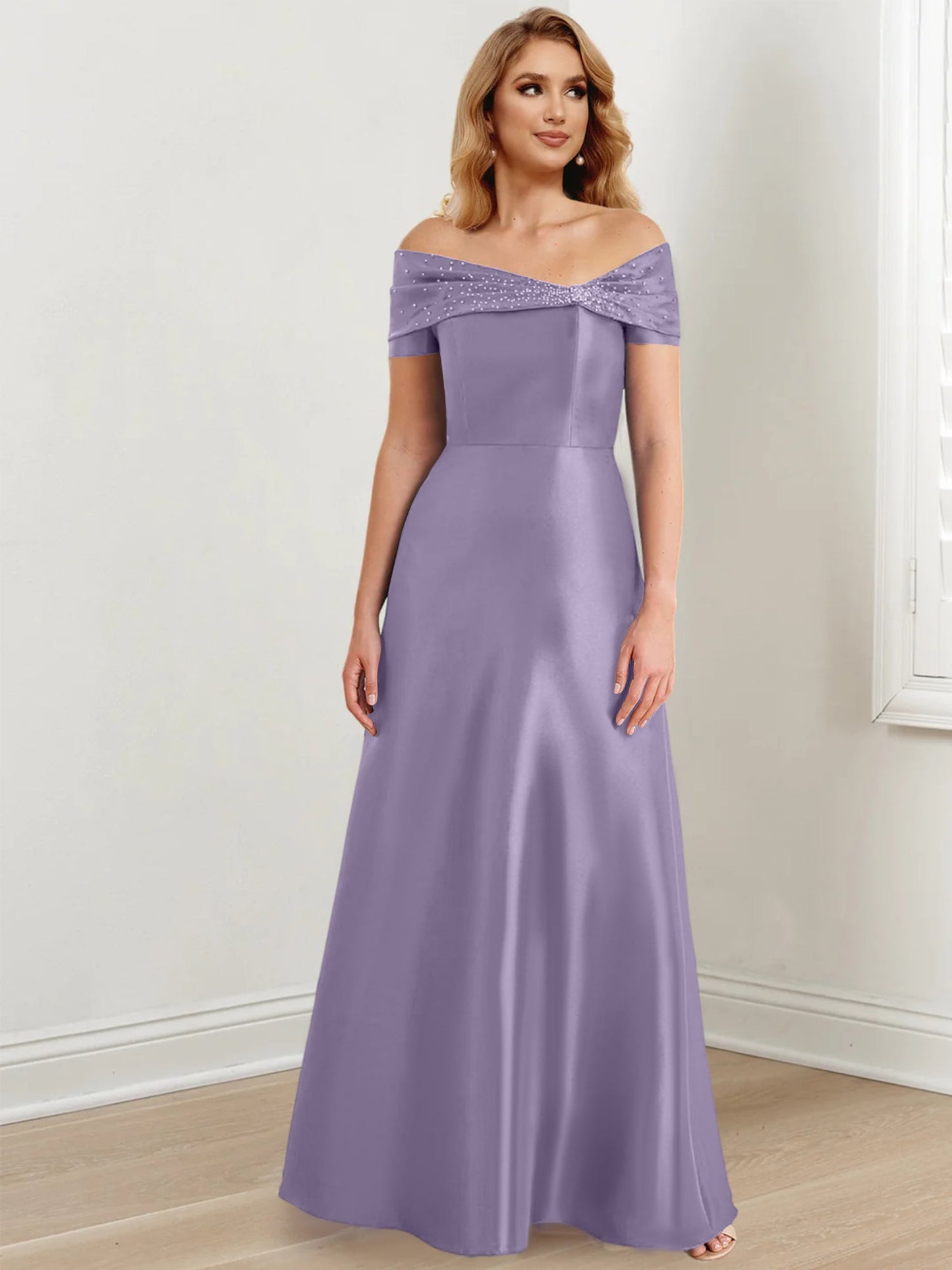 A-Line/Princess Satin Off-the-Shoulder Sleeveless Floor-Length Mother of the Bride Dresses