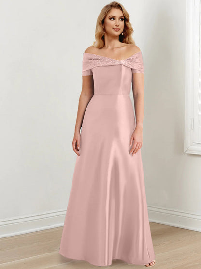 A-Line/Princess Satin Off-the-Shoulder Sleeveless Floor-Length Mother of the Bride Dresses