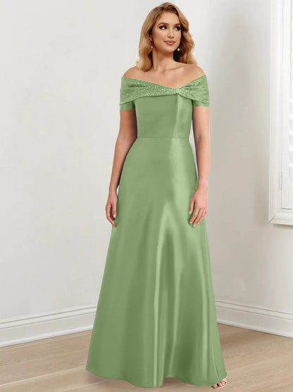 A-Line/Princess Satin Off-the-Shoulder Sleeveless Floor-Length Mother of the Bride Dresses