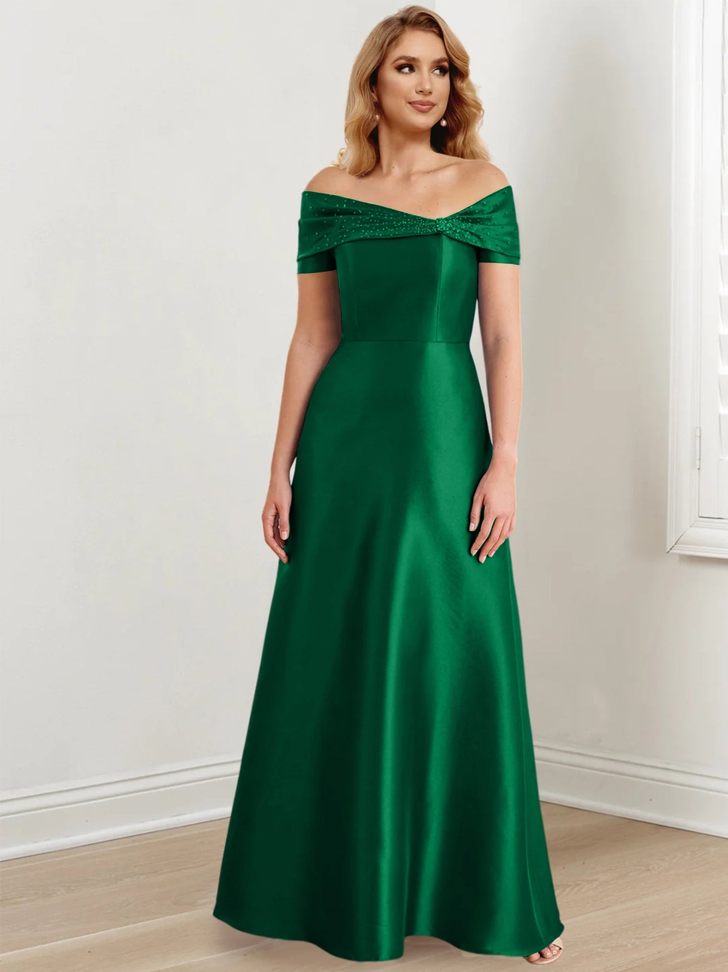 A-Line/Princess Satin Off-the-Shoulder Sleeveless Floor-Length Mother of the Bride Dresses