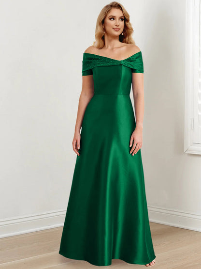 A-Line/Princess Satin Off-the-Shoulder Sleeveless Floor-Length Mother of the Bride Dresses