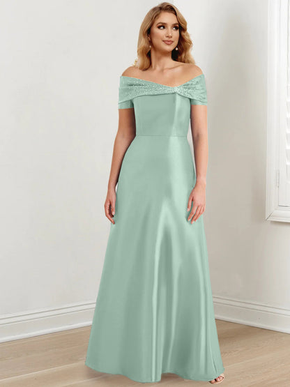 A-Line/Princess Satin Off-the-Shoulder Sleeveless Floor-Length Mother of the Bride Dresses