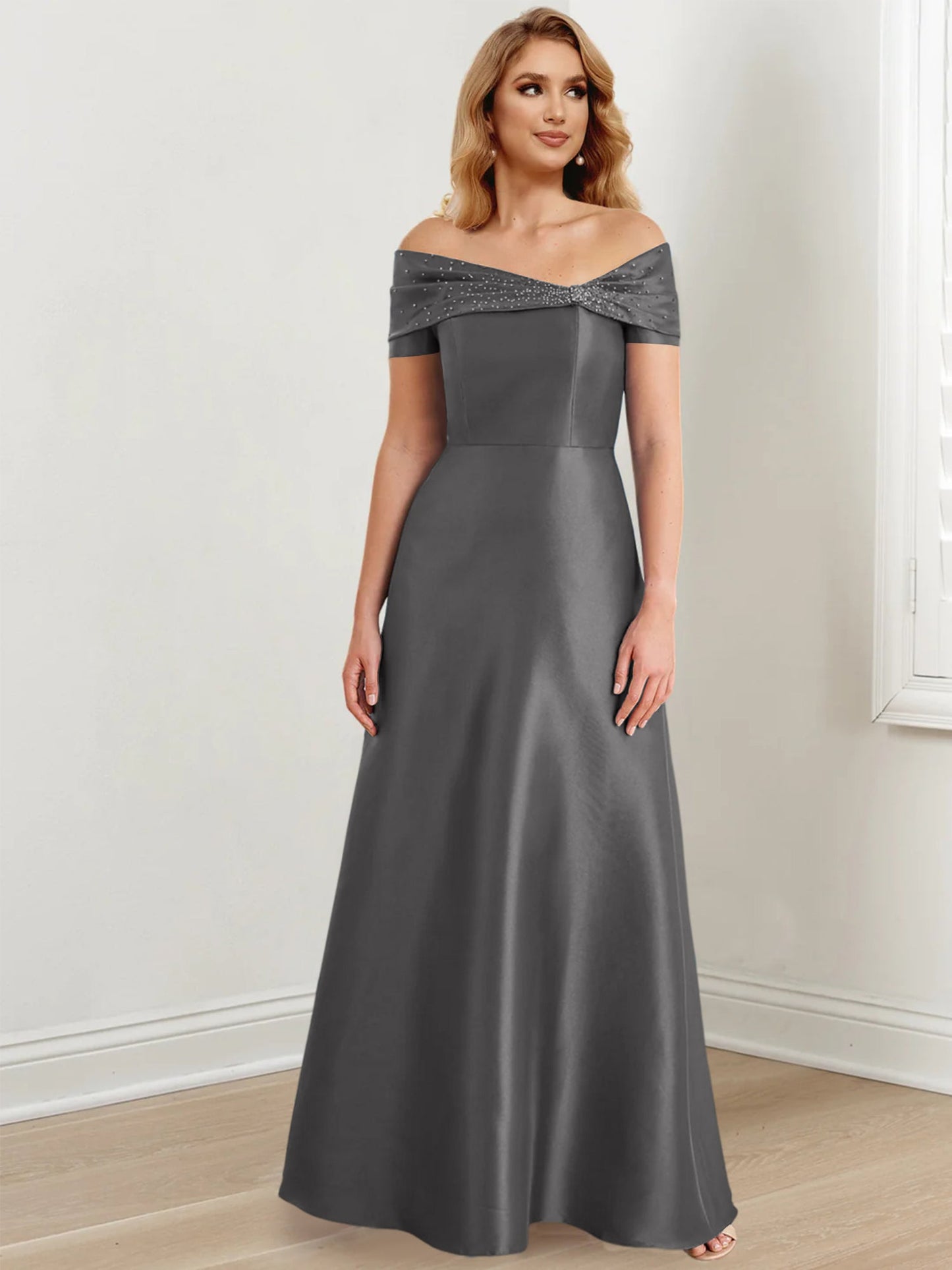 A-Line/Princess Satin Off-the-Shoulder Sleeveless Floor-Length Mother of the Bride Dresses