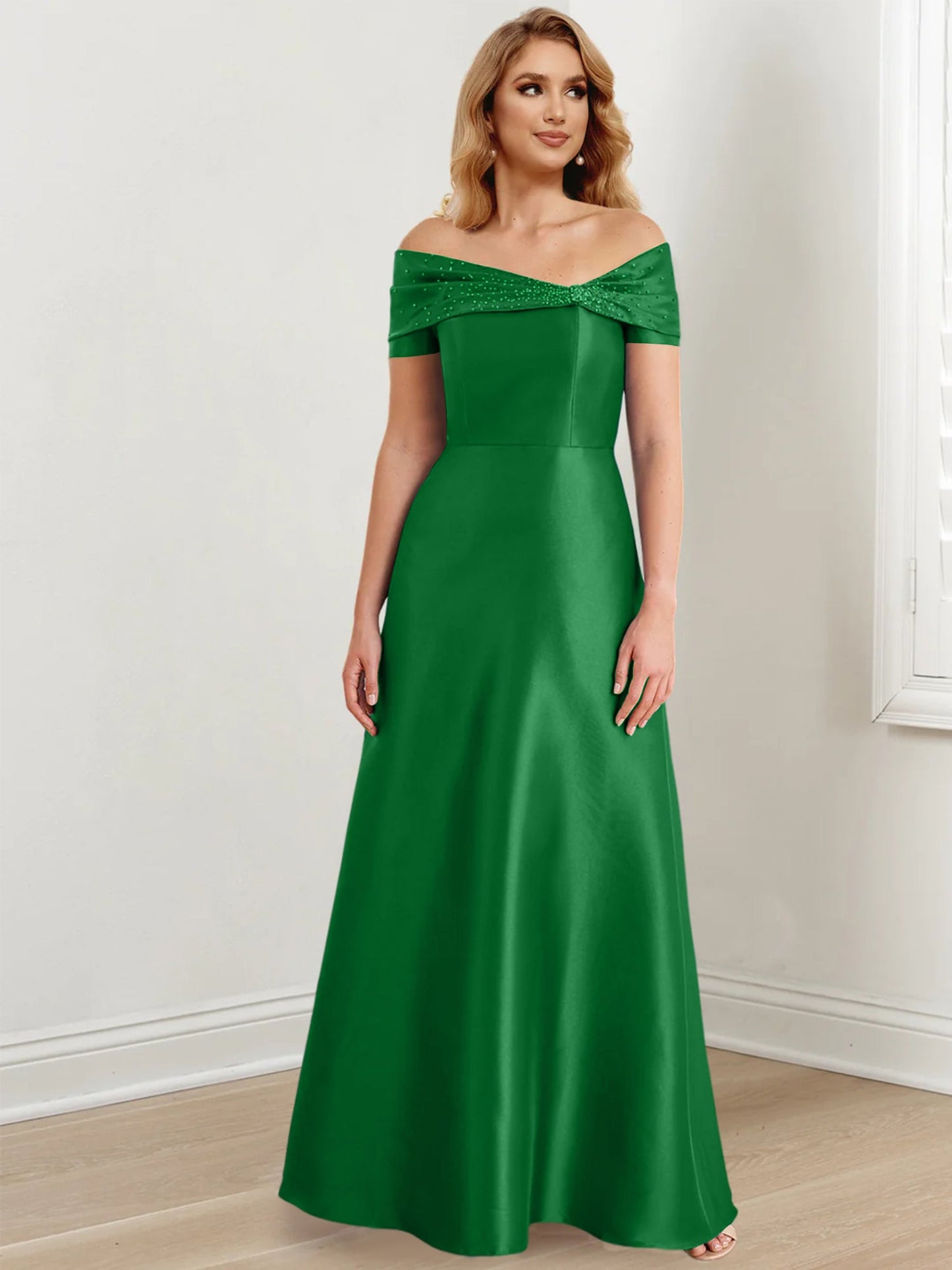 A-Line/Princess Satin Off-the-Shoulder Sleeveless Floor-Length Mother of the Bride Dresses