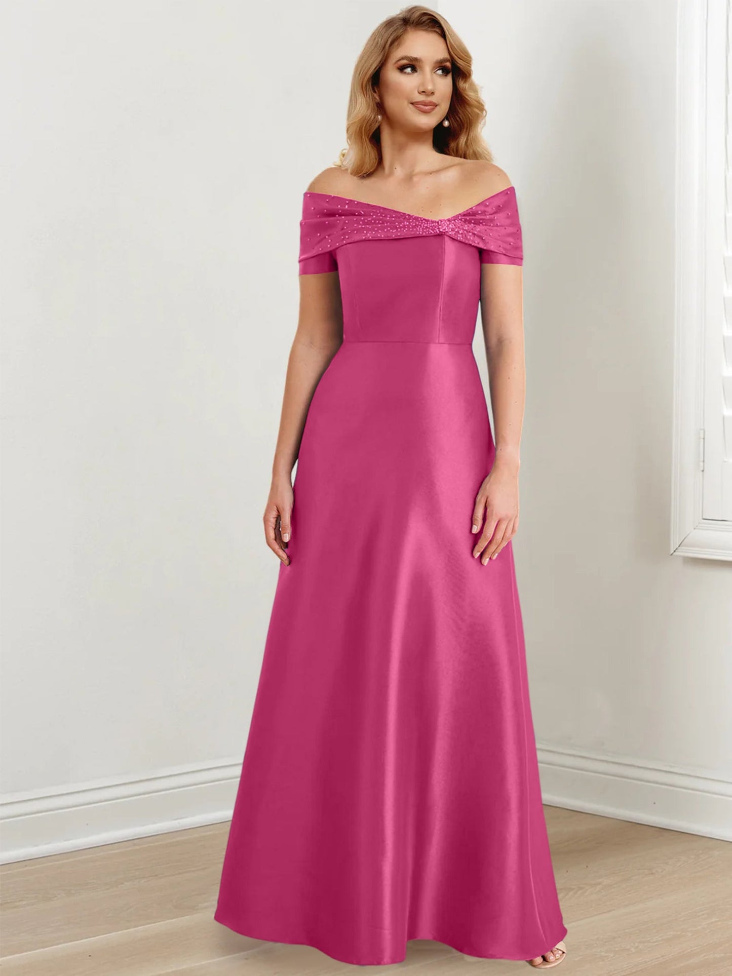 A-Line/Princess Satin Off-the-Shoulder Sleeveless Floor-Length Mother of the Bride Dresses