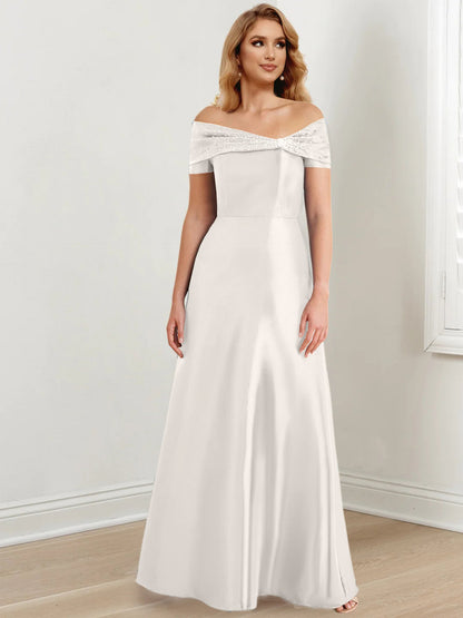 A-Line/Princess Satin Off-the-Shoulder Sleeveless Floor-Length Mother of the Bride Dresses