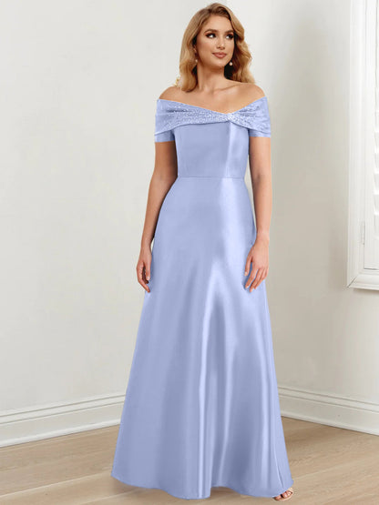 A-Line/Princess Satin Off-the-Shoulder Sleeveless Floor-Length Mother of the Bride Dresses