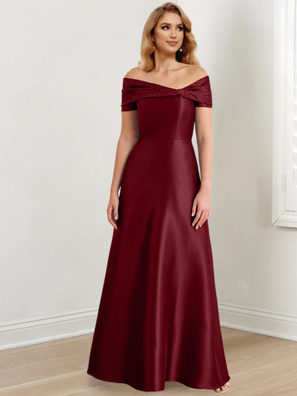 A-Line/Princess Satin Off-the-Shoulder Sleeveless Floor-Length Mother of the Bride Dresses