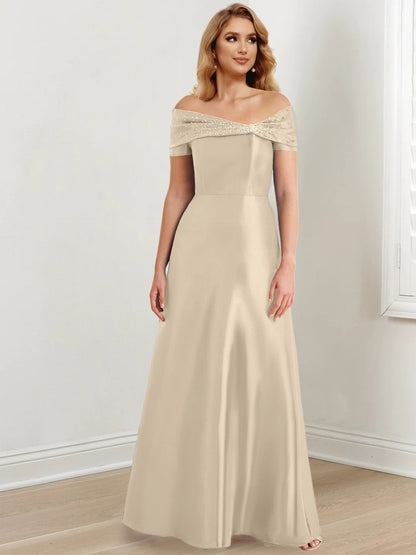 A-Line/Princess Satin Off-the-Shoulder Sleeveless Floor-Length Mother of the Bride Dresses