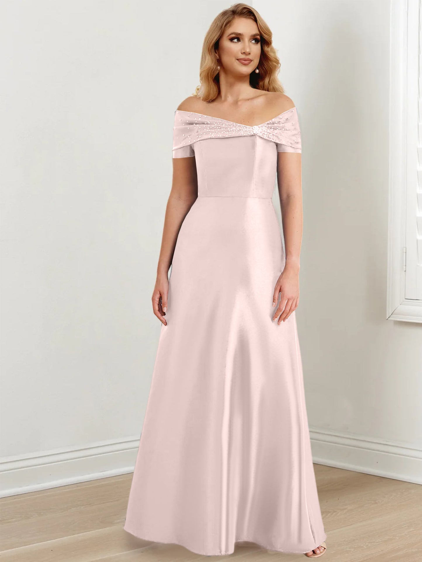 A-Line/Princess Satin Off-the-Shoulder Sleeveless Floor-Length Mother of the Bride Dresses