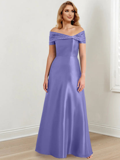 A-Line/Princess Satin Off-the-Shoulder Sleeveless Floor-Length Mother of the Bride Dresses