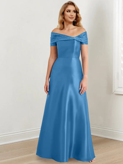 A-Line/Princess Satin Off-the-Shoulder Sleeveless Floor-Length Mother of the Bride Dresses