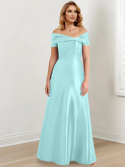 A-Line/Princess Satin Off-the-Shoulder Sleeveless Floor-Length Mother of the Bride Dresses
