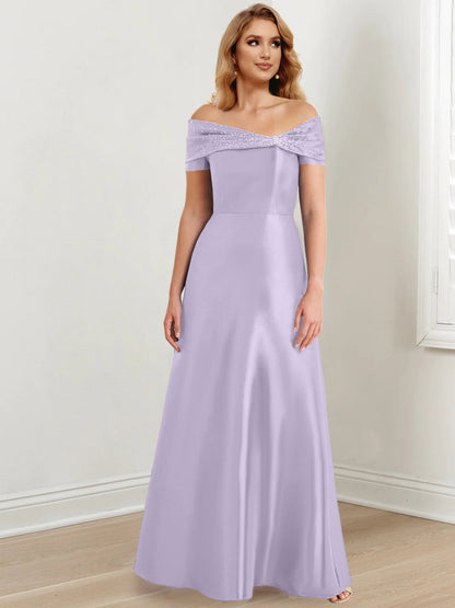 A-Line/Princess Satin Off-the-Shoulder Sleeveless Floor-Length Mother of the Bride Dresses