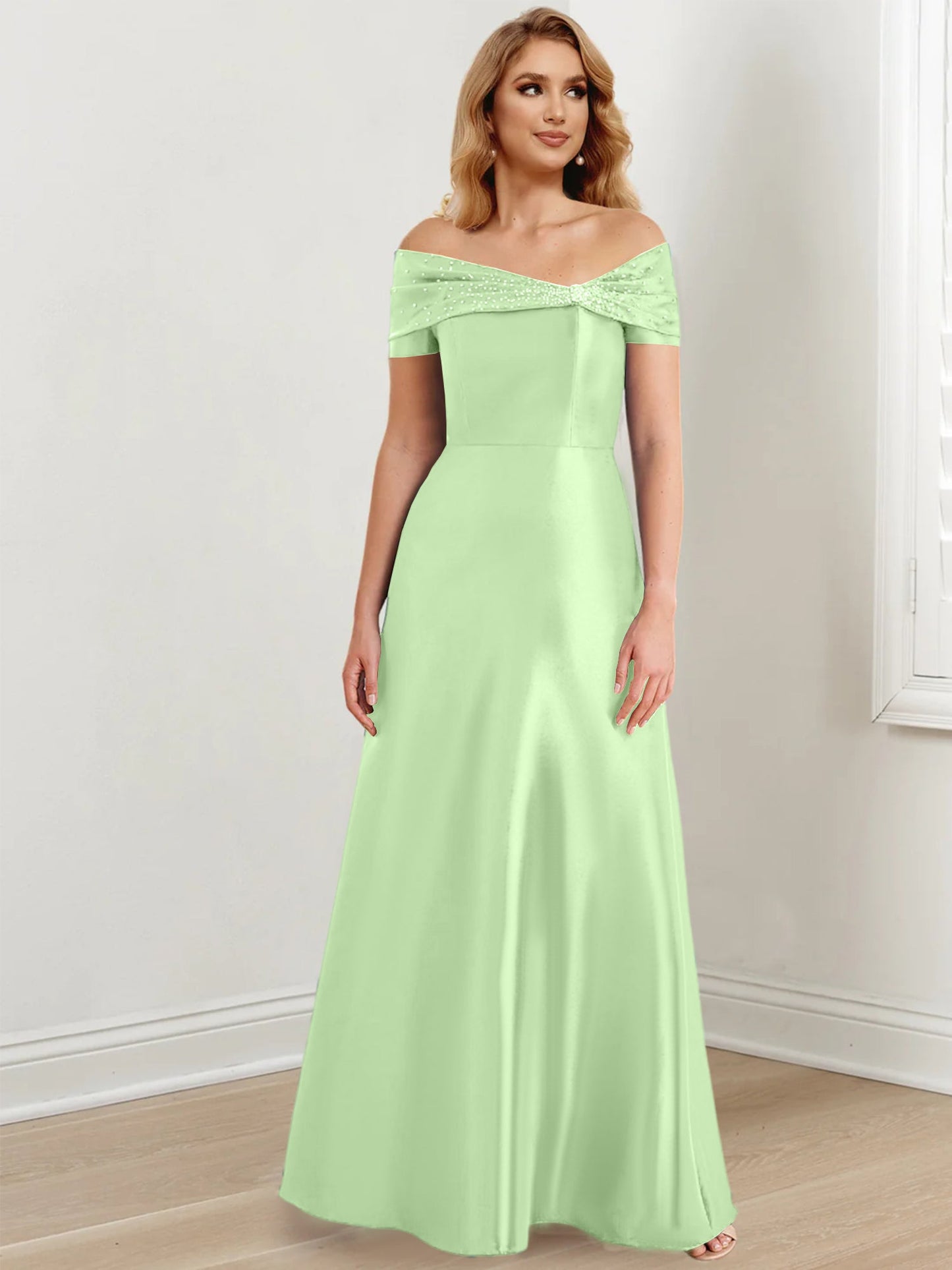 A-Line/Princess Satin Off-the-Shoulder Sleeveless Floor-Length Mother of the Bride Dresses