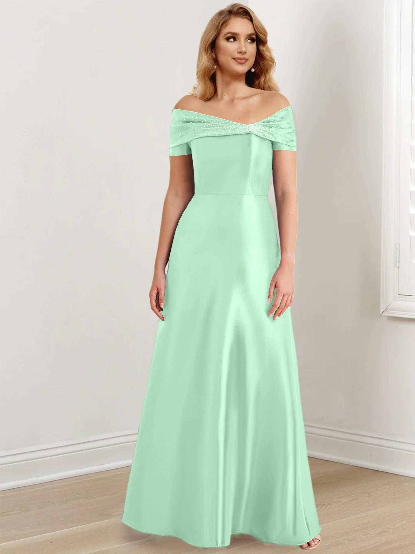 A-Line/Princess Satin Off-the-Shoulder Sleeveless Floor-Length Mother of the Bride Dresses