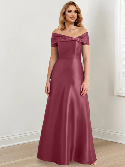 A-Line/Princess Satin Off-the-Shoulder Sleeveless Floor-Length Mother of the Bride Dresses