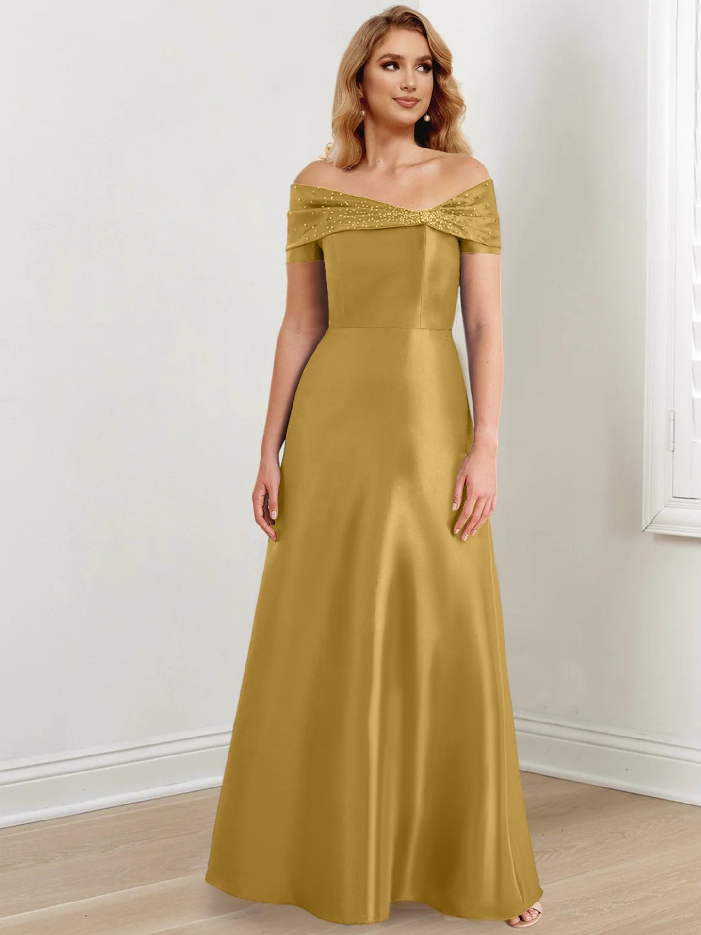 A-Line/Princess Satin Off-the-Shoulder Sleeveless Floor-Length Mother of the Bride Dresses
