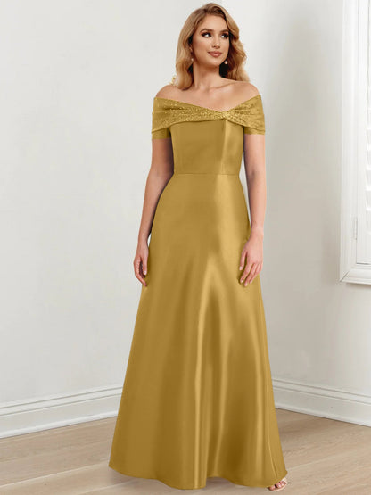 A-Line/Princess Satin Off-the-Shoulder Sleeveless Floor-Length Mother of the Bride Dresses