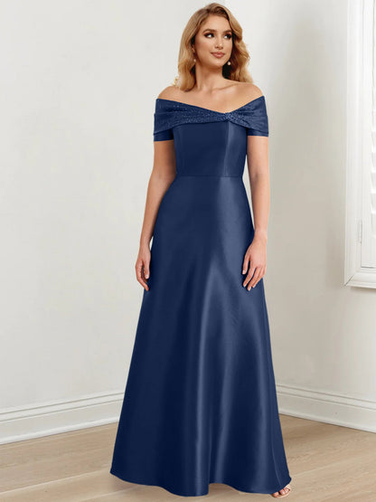 A-Line/Princess Satin Off-the-Shoulder Sleeveless Floor-Length Mother of the Bride Dresses