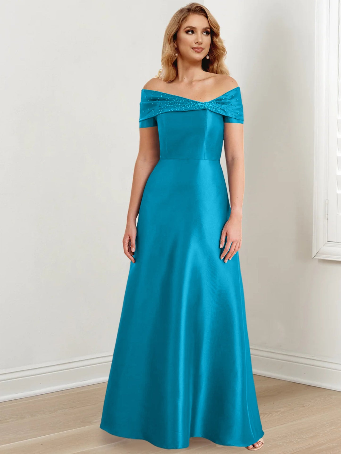 A-Line/Princess Satin Off-the-Shoulder Sleeveless Floor-Length Mother of the Bride Dresses