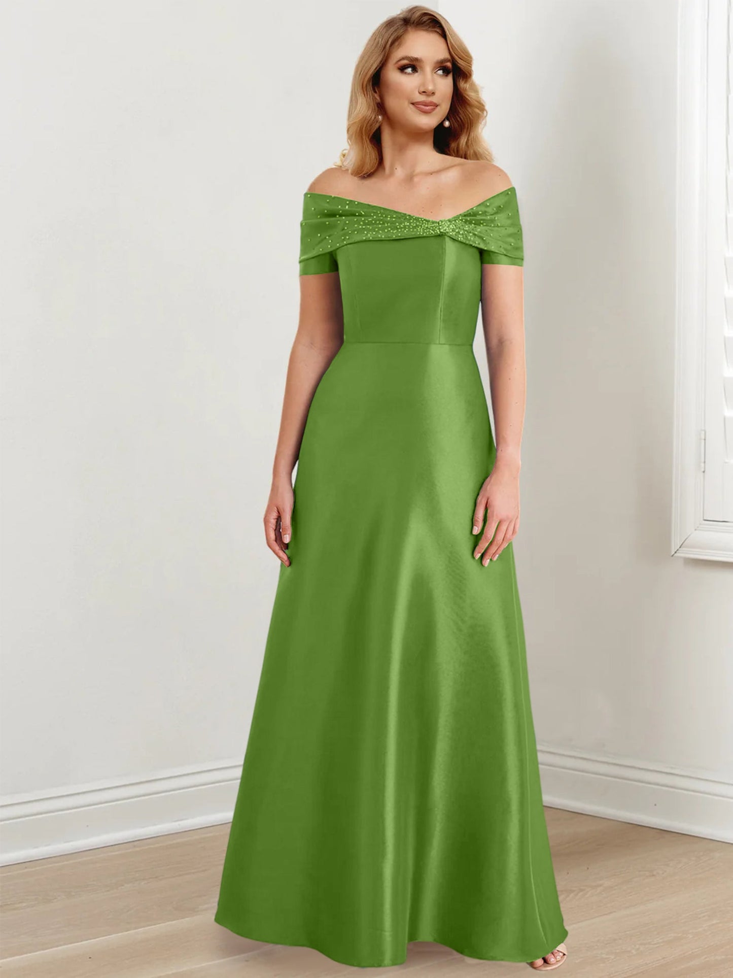 A-Line/Princess Satin Off-the-Shoulder Sleeveless Floor-Length Mother of the Bride Dresses