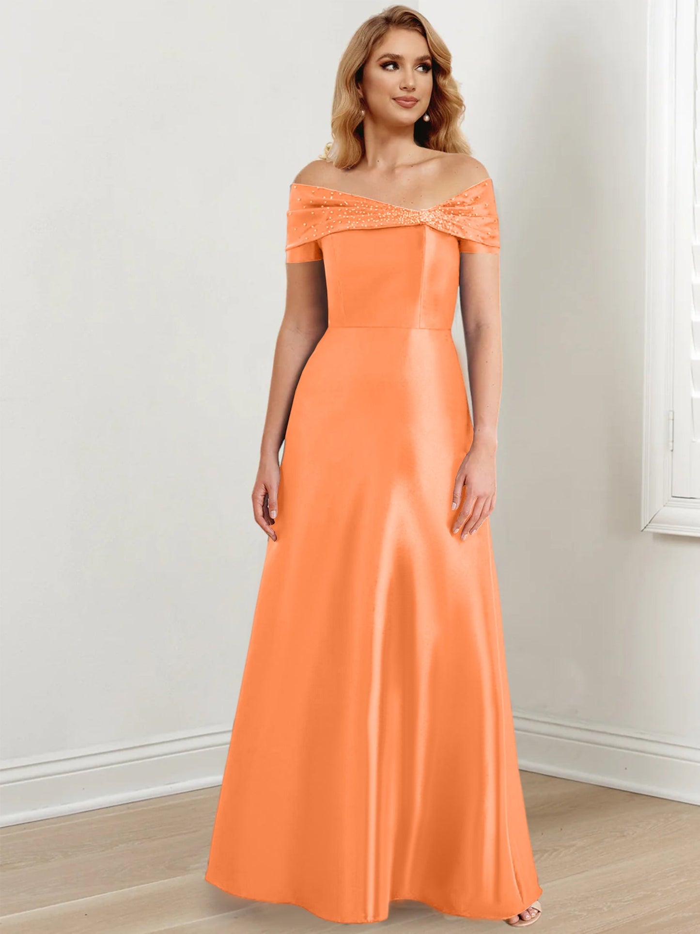 A-Line/Princess Satin Off-the-Shoulder Sleeveless Floor-Length Mother of the Bride Dresses