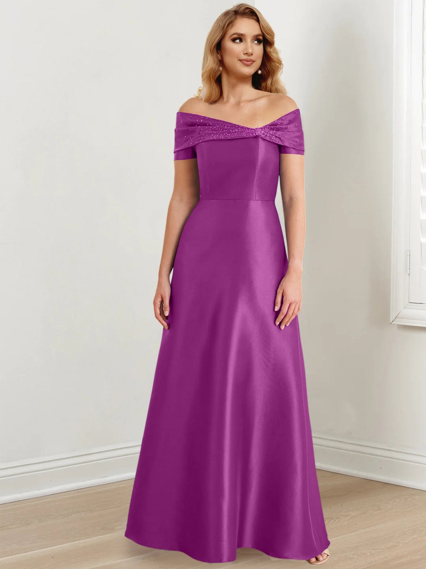 A-Line/Princess Satin Off-the-Shoulder Sleeveless Floor-Length Mother of the Bride Dresses