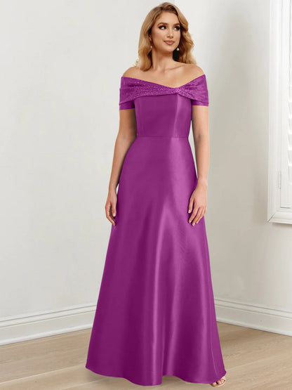 A-Line/Princess Satin Off-the-Shoulder Sleeveless Floor-Length Mother of the Bride Dresses