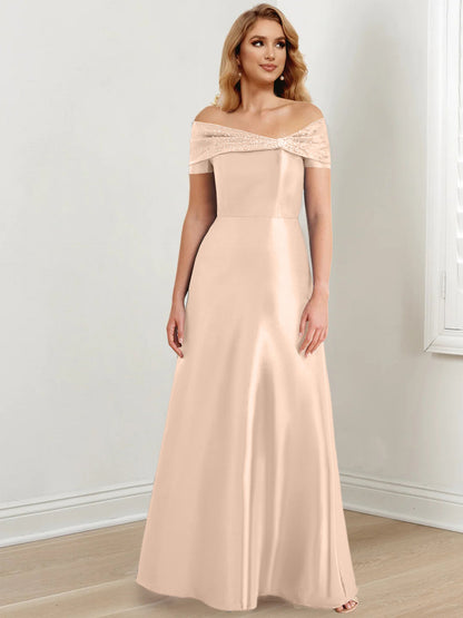 A-Line/Princess Satin Off-the-Shoulder Sleeveless Floor-Length Mother of the Bride Dresses