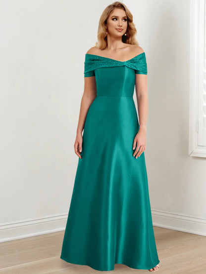 A-Line/Princess Satin Off-the-Shoulder Sleeveless Floor-Length Mother of the Bride Dresses
