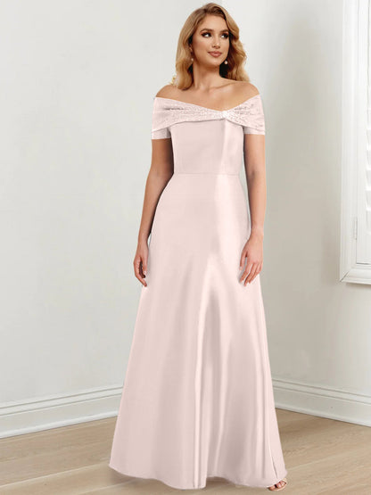 A-Line/Princess Satin Off-the-Shoulder Sleeveless Floor-Length Mother of the Bride Dresses