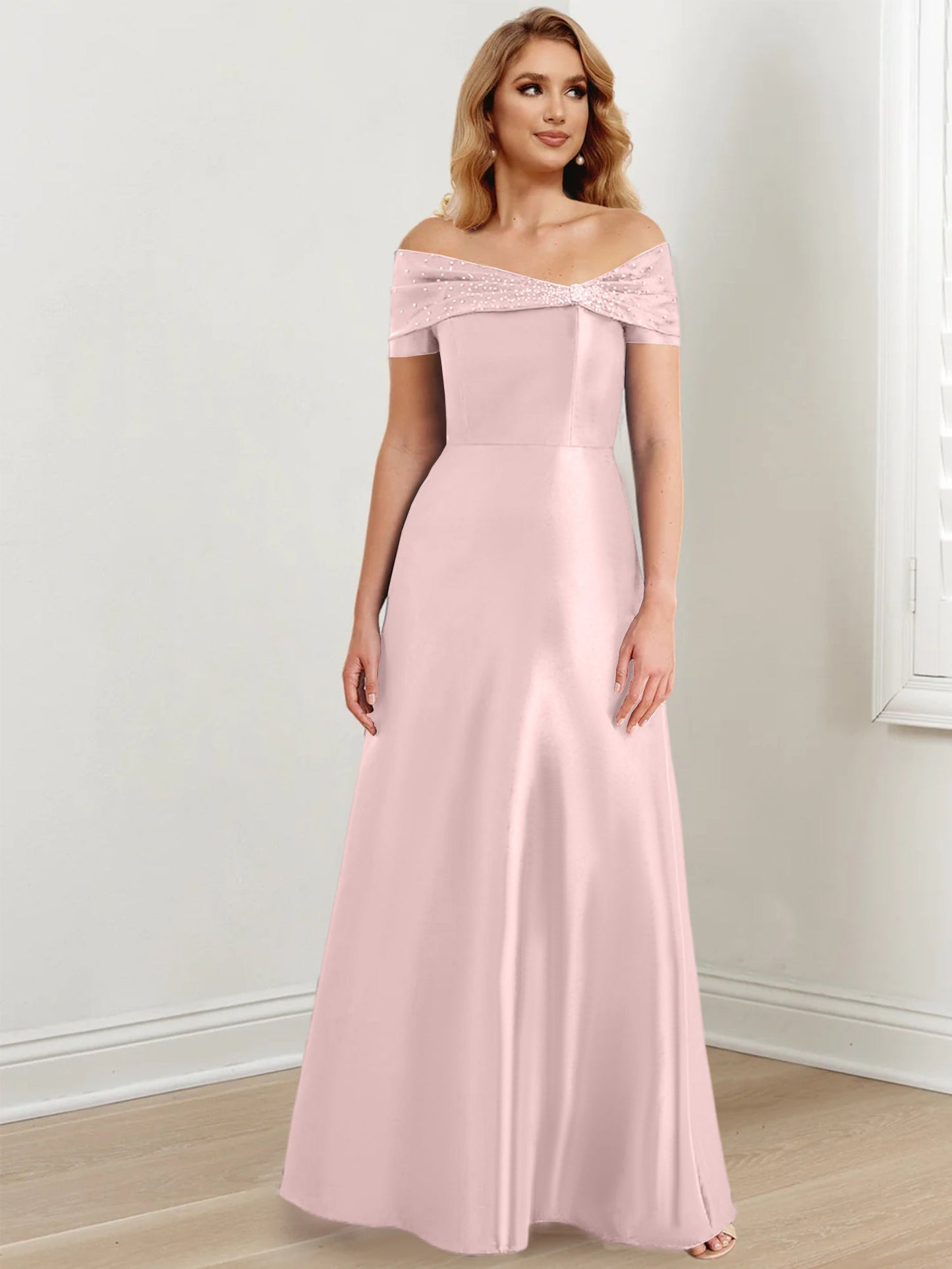A-Line/Princess Satin Off-the-Shoulder Sleeveless Floor-Length Mother of the Bride Dresses