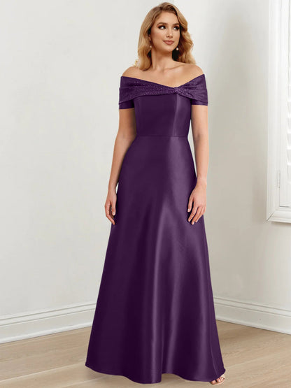 A-Line/Princess Satin Off-the-Shoulder Sleeveless Floor-Length Mother of the Bride Dresses