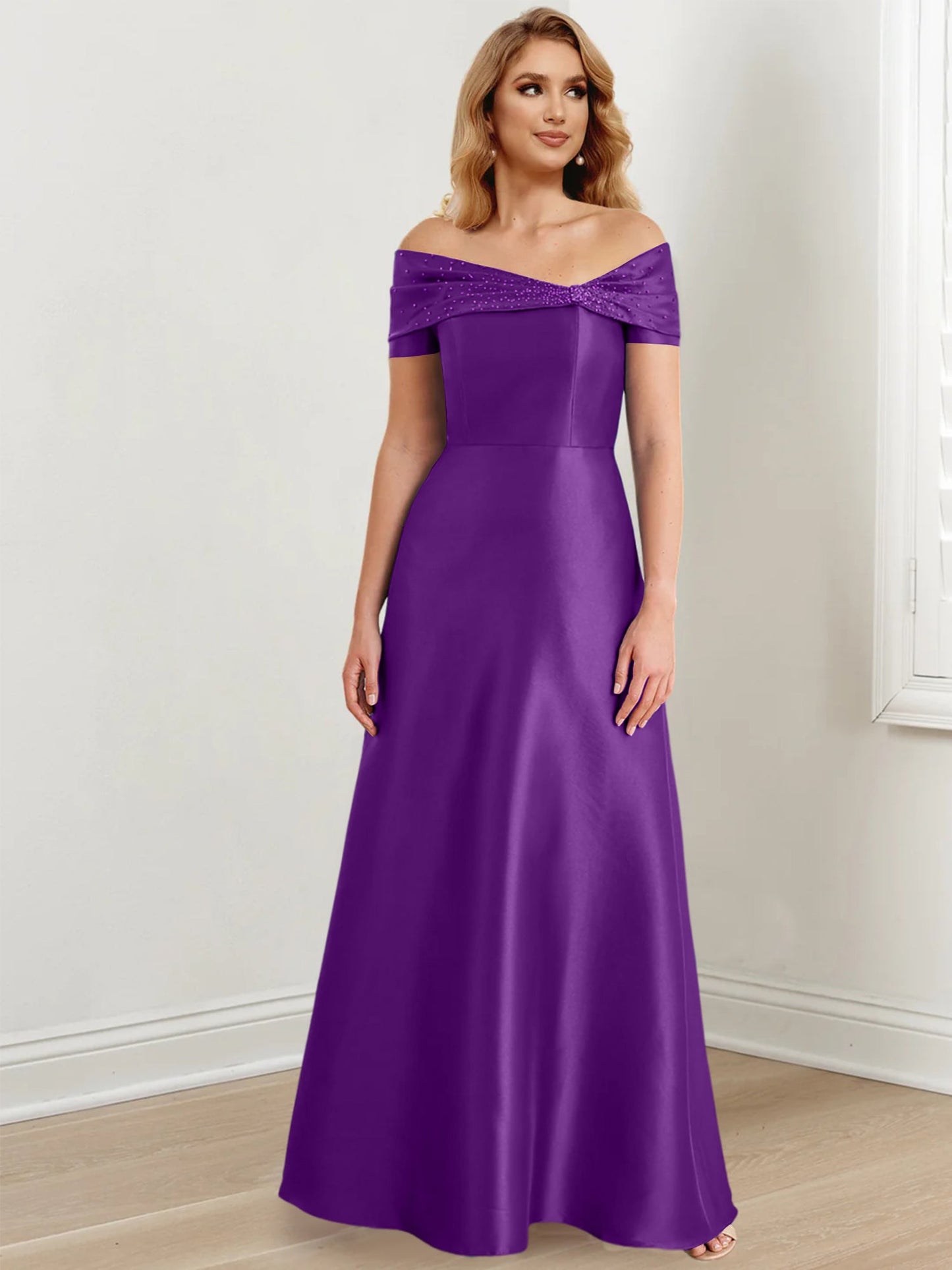 A-Line/Princess Satin Off-the-Shoulder Sleeveless Floor-Length Mother of the Bride Dresses