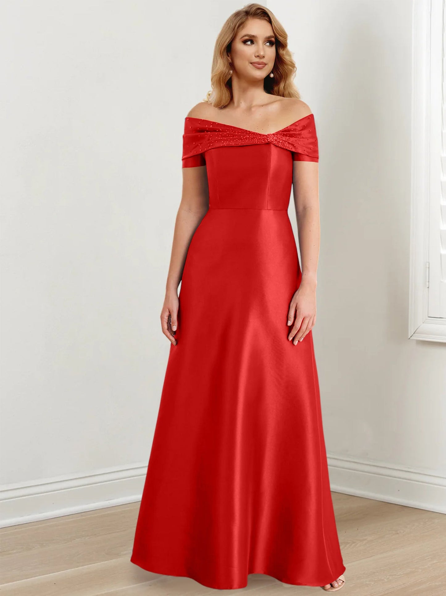 A-Line/Princess Satin Off-the-Shoulder Sleeveless Floor-Length Mother of the Bride Dresses