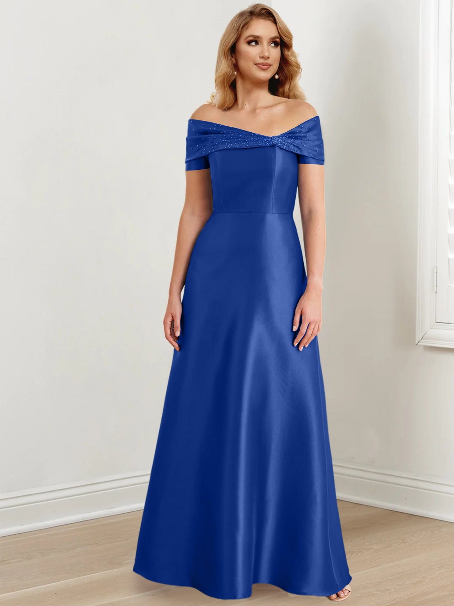 A-Line/Princess Satin Off-the-Shoulder Sleeveless Floor-Length Mother of the Bride Dresses