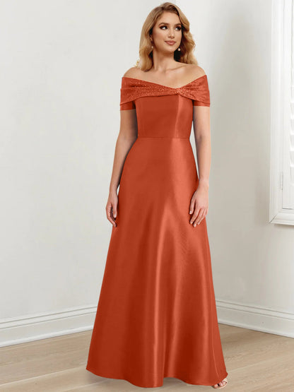 A-Line/Princess Satin Off-the-Shoulder Sleeveless Floor-Length Mother of the Bride Dresses
