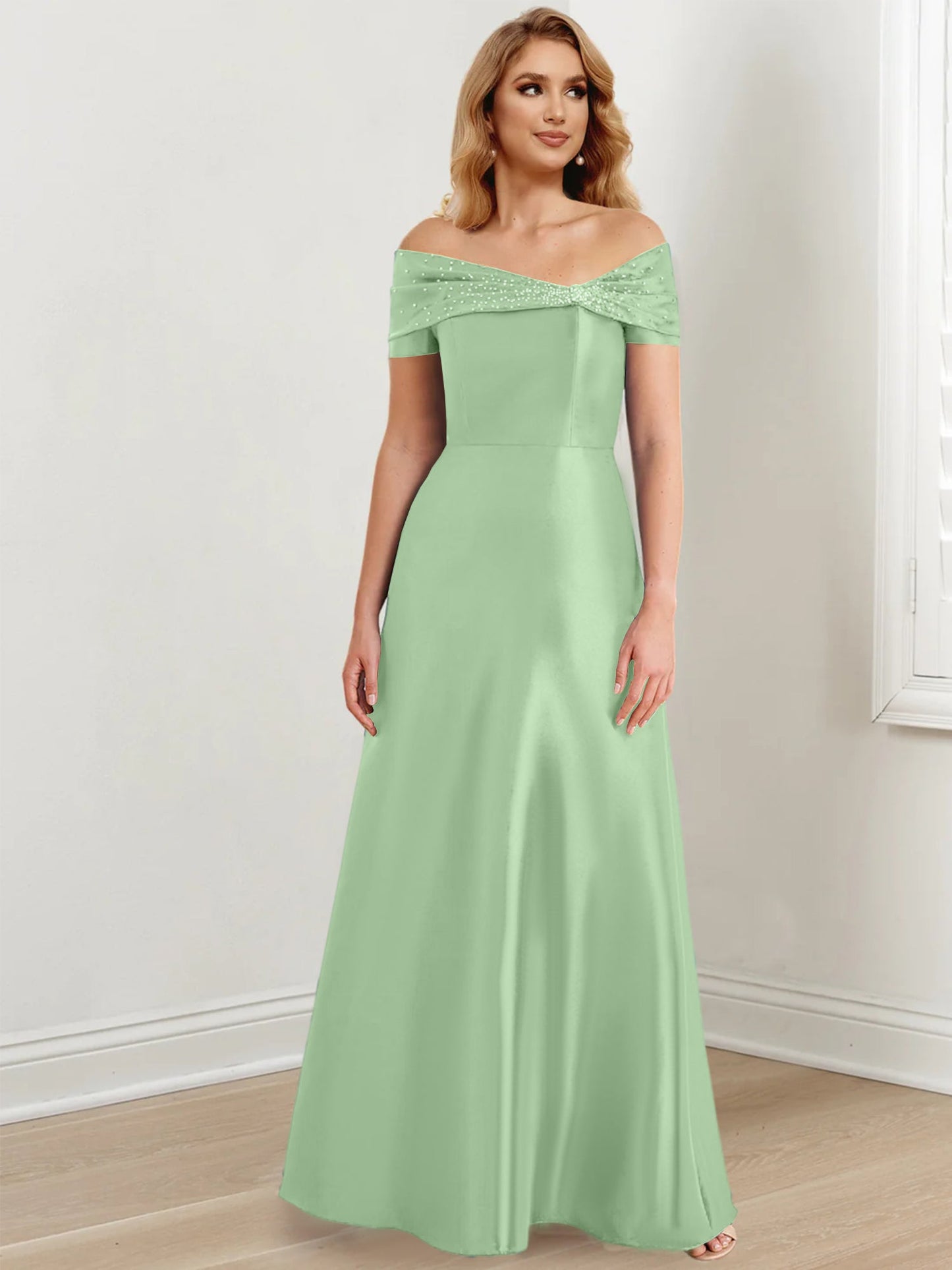 A-Line/Princess Satin Off-the-Shoulder Sleeveless Floor-Length Mother of the Bride Dresses