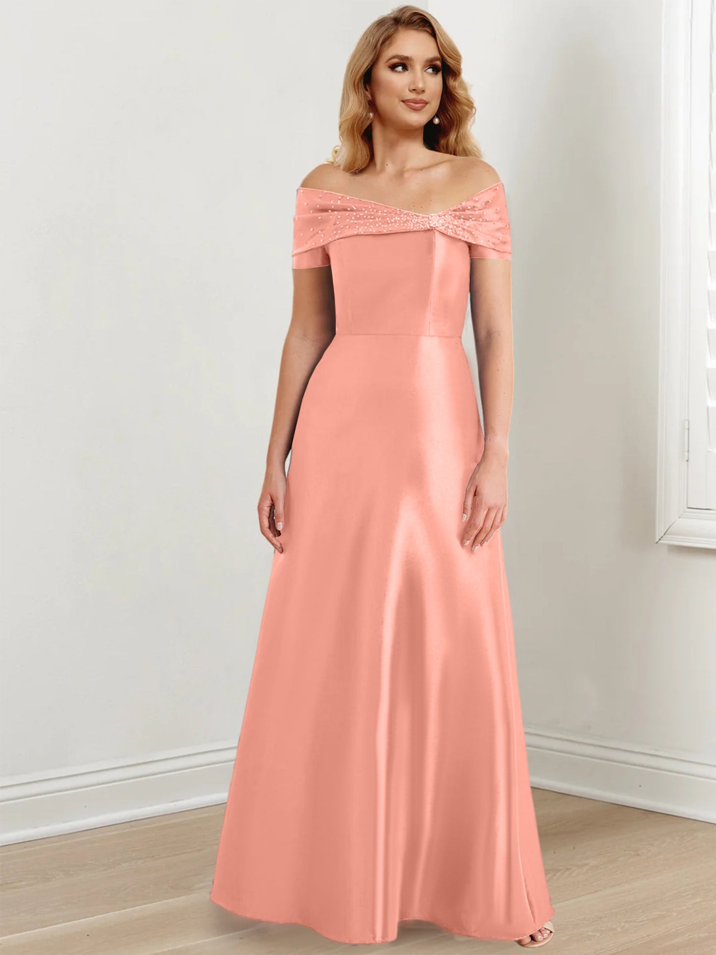 A-Line/Princess Satin Off-the-Shoulder Sleeveless Floor-Length Mother of the Bride Dresses