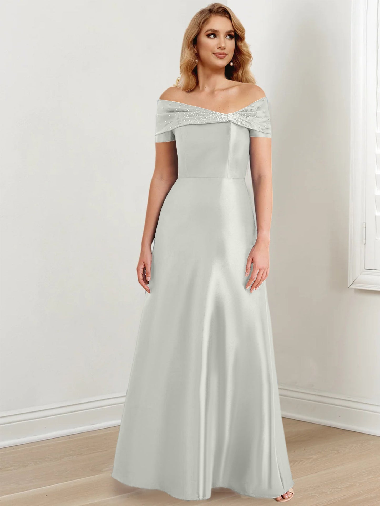 A-Line/Princess Satin Off-the-Shoulder Sleeveless Floor-Length Mother of the Bride Dresses