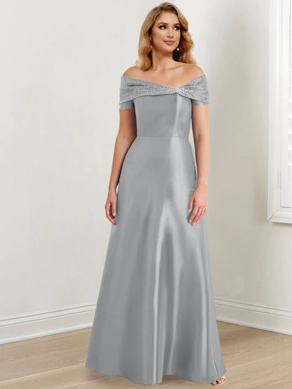 A-Line/Princess Satin Off-the-Shoulder Sleeveless Floor-Length Mother of the Bride Dresses
