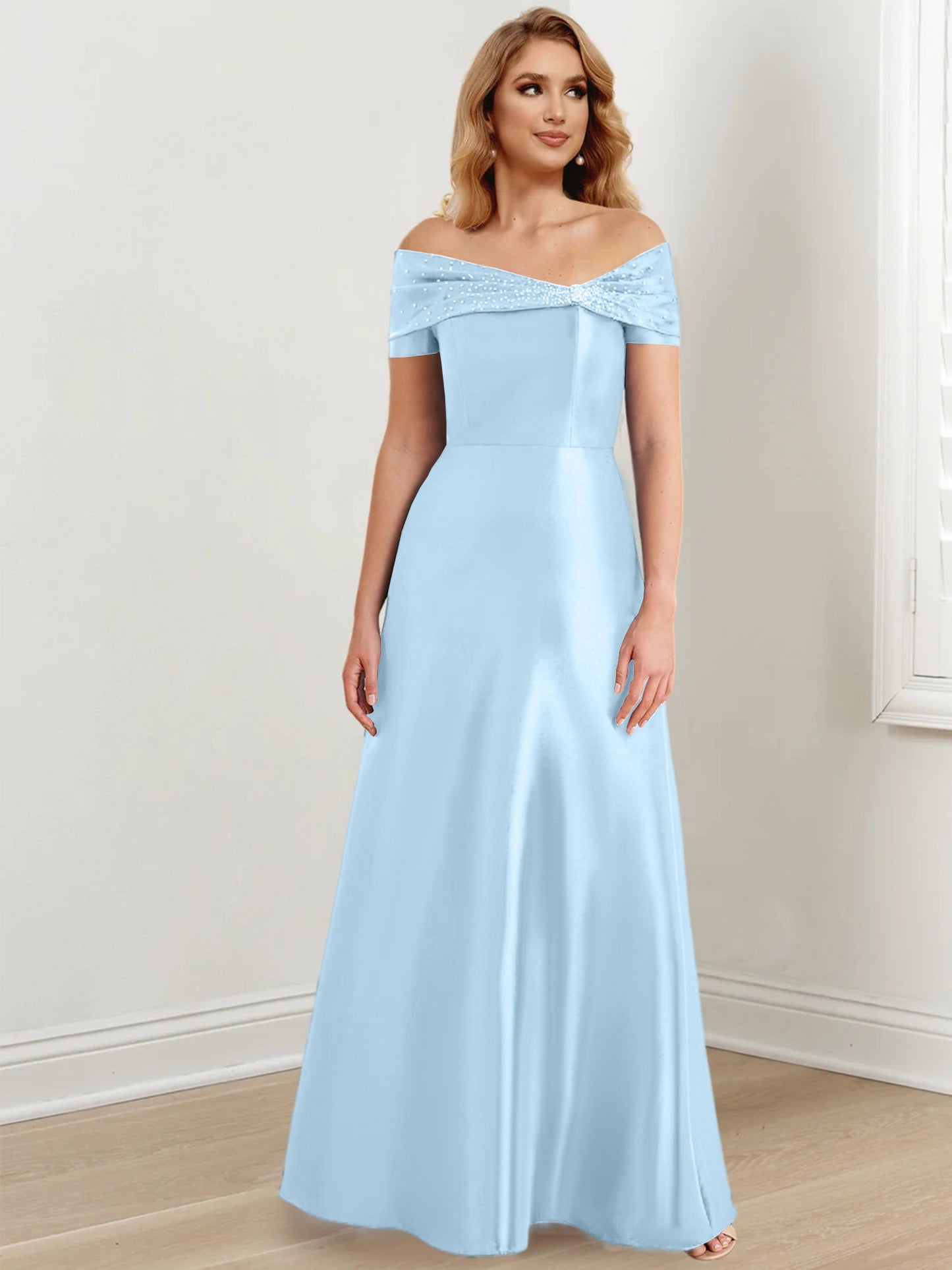 A-Line/Princess Satin Off-the-Shoulder Sleeveless Floor-Length Mother of the Bride Dresses