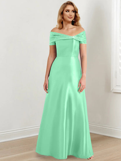 A-Line/Princess Satin Off-the-Shoulder Sleeveless Floor-Length Mother of the Bride Dresses